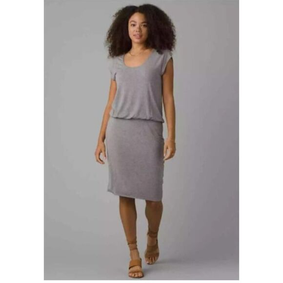 prAna Janey‎ Foundation Tencel Modal Short Sleeve Heather Gray Dress size M - Picture 3 of 7